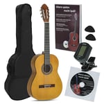 JUAN MIGUEL NAVARREZ guitare classique 4/4 starter set miel (sac, tuner, médiators, livre avec CD)