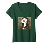 Womens Funny Duck-Lisa Portrait, Hilarious Duck Mona Lisa Art Humor V-Neck T-Shirt