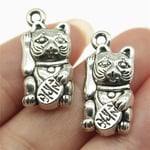 WANM 10Pcs/Lot Lucky Cat Charms For Jewelry Making 0.9X0.4 Inch (23X11Mm) Antique Silver Color Accessories