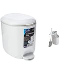 Addis 518503 Premium Deluxe Bathroom Pedal Bin with inner, White Grey, 29 x 18.5 x 23cm & Premium Toilet Brush & Storage Station Set with deep clean flexible Silicone Toilet Brush White Grey