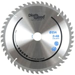 DIAMWOOD - Lame de Scie Circulaire Bois Alu HM Universelle Scie à Onglet Découpe Parfaite Diamètre 254 mm 48 Dents Trapézoïdales Plates Négatives