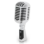 Pyle Microphone Vocal Dynamique Classique rétro – Micro unidirectionnel cardioïde de Style Vintage avec câble XLR – Compatible avec Support Universel – Performances optimales en Direct, Argent