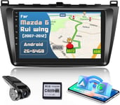 9"" Android Autoradio Wireless Carplay pour Mazda 6 2007-2012 2+64G Autoradio Bluetooth 2 Din avec GPS WiFi EQ Lien Miroir Android Auto SWC FM RDS Autoradio pour Mazda 6 +Dashcam