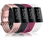 4-pack sportband kompatibel med Fitbit Charge 4-band och Fitbit Charge 3-band, silikonersättningsarmband för kvinnor och män (liten, roséguld/bl(