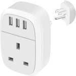 UK to US Adaptor Plug, USA Travel Adapter with 3 USB Ports, American Thailand 4