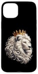 Coque pour iPhone 15 Plus lion blanc portant une couronne dorée