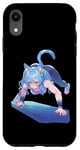 Coque pour iPhone XR Blue Hair Anime et Manga Style Cat Girl Pouncing Forward