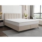 Vente-unique.com Ensemble complet boxspring tête de lit capitonnée + sommier + matelas + surmatelas - 160 x 200 cm - Tissu - Beige - INAO de YSMÉE