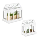 Relaxdays Mini Serre intérieur, Lot de 2, pour Le Rebord de fenêtre, en Verre et MDF, Herbes, Fleurs, 2 Tailles, Blanc