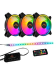 DUTZO RGB Kit 3 - 3x vifte + 1x LED strip + fjernkontroll & kontroller - 120mm - Svart med RGB LED-lys - 24 dBA