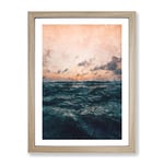 Ocean Beneath A Peach Sky Painting Modern Framed Wall Art Print, Ready to Hang Picture for Living Room Bedroom Home Office Décor, Oak A4 (34 x 25 cm)