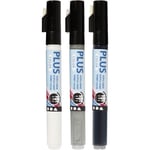 Plus Color Acrylic Paint Pens - Black, Off White, Rain Grey - 3 Paint Markers In