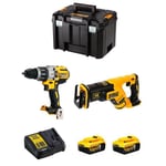 Kit DeWALT DWK218 - Perceuse à Percussion DCD996 - Scie Sabre DCS367 - 2 x 5,0 Ah - DCB115 - TSTAK VI