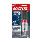 Loctite Colle Epoxy liquide spéciale Metal, Résine epoxy bi-composante couleur métal, Colle forte et rapide pour métaux et autres matériaux, colle ultra résistante, seringue de 25 ml