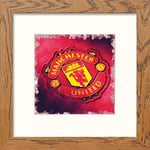 L Lumartos Manchester United FC Badge Contemporary Home Decor Wall Art Watercolour Print, Dark Wood, 10 x 10 Inches