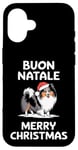 Coque pour iPhone 16 Buon Natale, chien de berger des Shetland, Sheltie, Noël, Italie, Père Noël