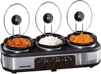 Daewoo Stainless Steel Triple Pot 3-in-1 Slow Cooker Non Stick Ceramic 4.5L