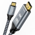 Câble USB C vers HDMI 2.1, 8K@60Hz 4K@240Hz Type C vers HDMI High Speed Cable, HDR HDCP 2.3 Thunderbolt 4/3 vers HDMI Cable Compatible with iPhone 15 Pro MacBook Pro/Air UHD TV Monitor, 2M