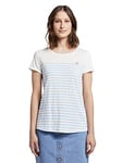 Tom Tailor Denim Women's 1017275 Striped T-shirt with heart print, 21359 - Light Blue White Stripe, XL