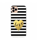 Coque Iphone 11 raye love noir blanc or