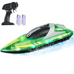 VEVOR Bateau Télécommandé, 2,4 GHz, Bateau de Course RC pour Piscines Lacs, 12 km/h, avec Lumière LED, 2 Piles Rechargeables, Étanche, Jouet Jeu Aquatique pour Enfants, Adultes, Garçons, Filles, Vert