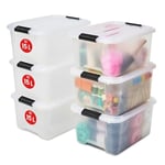 Iris Ohyama, Boite Rangement Plastique avec Couvercle, 15L, Lot de 6, Transparent, Clips de Fermeture, Poignée, Empilable, Portable, Solide & Durable, pour Dressing, Garage, Chambre, Bureau, TB-15