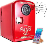 Coke Mini Fridge For Bedrooms 4L Small Fridge 6 Can Table Top Fridge Quiet Mini Fridges Cooler Warmer with Built-In Bluetooth Wireless Speaker For Home Desk Office Food Drinks Kids by Coca-Cola Red