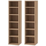 HOMCOM Lot de 2 étagères colonnes Armoire de Rangement CD-DVD 6 + 6 Compartiments 21 x 22,5 x 88,5 cm capacité Max. 204 CD chêne