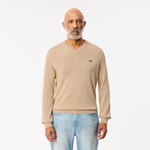 Lacoste Pull coton uni col V Taille XS Beige