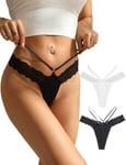 ohmydear String Femme Sexy Chic Tanga Ficelle Slip Femme Entrejambe en Coton Lingerie Coquine Hot Dentelle Panties Soie de Glace sous-Vêtements Grande Taille Culotte Lot de 2