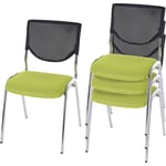 HHG - Lot de 4 chaises de conférence / visiteur T401, empilable, siège vert, pieds chromés