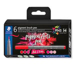 STAEDTLER 371 C6-1 Pigment Arts Brush Pen - Assorted Red & Pink Colours (Pack of 6)