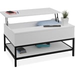 Table basse avec plateau relevable, 42x98x50 cm, compartiment intérieur, meuble de salon, blanc/noir - Relaxdays