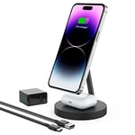 Boaraino Chargeur sans Fil magnétique 2 en 1 Support de Charge sans Fil Compatible avec iPhone 16/15/14/13/12 Series, AirPods 2/3/4/Pro