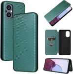 Compatible Avec Coque One Plus Nord N20 5g, Mince Flip Fibre De Carbone Test De Chute Antichoc Stand Fente Avec Carte, Protecteur D'écran En Verre Trempé*2-Vert