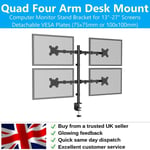 Quad Computer Monitor Bracket Stand Four Arm Desk Mount LCD 13” to 27” Screen TV