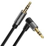 deleyCON 5m Câble AUX 3,5mm Câble Audio Jack Stéréo Câble en Coton & Prises Métalliques - Plug Droit à Fiche Coudée à 90° - Téléphone Portable Smartphone Tablette Casque Écouteurs Chaîne HiFi Voiture