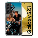 Cokitec Coque Renforcée en Verre Trempé pour Samsung Galaxy S23 Musique Johnny Hallyday Moto