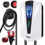 Tera EV Chargeur Type 2 Wallbox: Borne de Recharge Vehicule Electrique 11kW Triphasé,16A 400V avec Ecran Numérique Contrôlable, 7 Mètres Câble de Recharge, Support Mural de Chargeur pour EVs PHEVs