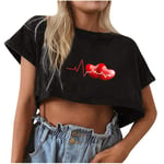 2021 New Crop Tops for Women High Waist Vintage Tops Crewneck Shirt Streetwear for Valentine Womens Tops Black XS