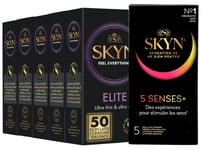 SKYN Elite Preservatifs Sans Latex Ultra Fin Lot de 50 + 5 Gratuites de 5 Senses