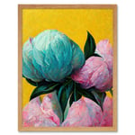 Elegant Peony Floral Bouquet Yellow Teal Pink Flowers Painting Art Print Framed Poster Wall Decor 12x16 inch