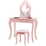 Goplus - Coiffeuse pour Fille de Style Princesse Europeenne, Table de Maquillage pour Enfant avec Tabouret, Miroir et Tiroir en mdf, Pieds en Bois de