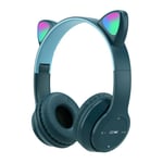 Casque sans fil Blue-tooth Glow Light Stereo Bass Casques Oreille de chat avec micro Enfants Gamer Girl Gifts PC Phone Gaming Headset-Vert