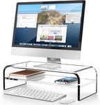 Support de Moniteur en Acrylique à 2 Niveaux pour Bureau à Domicile, 48 x 22 x 14 cm, Support de Bureau pour iMac, Ordinateur Portable, Imprimante, TV