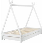 Lit tipi gigogne pour enfant avec 2 couchages lit d'appoint en bois de pin blanc avec sommier à lattes 90 x 200 cm 030005560