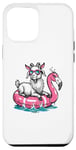 iPhone 13 Pro Max Funny Goat On Flamingo Floatie Summer Pool Party Vintage Case