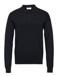 Long Sleeve Knitted Poloshirt Tops Knitwear Long Sleeve Knitted Polos Black Lindbergh