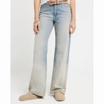 River Island Womens Straight Faded Jeans Blue Mid Rise Relaxed material_cotton - Size UK 6 Long