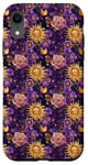 Coque pour iPhone XR Violet Motif floral céleste Soleil Lune et étoiles